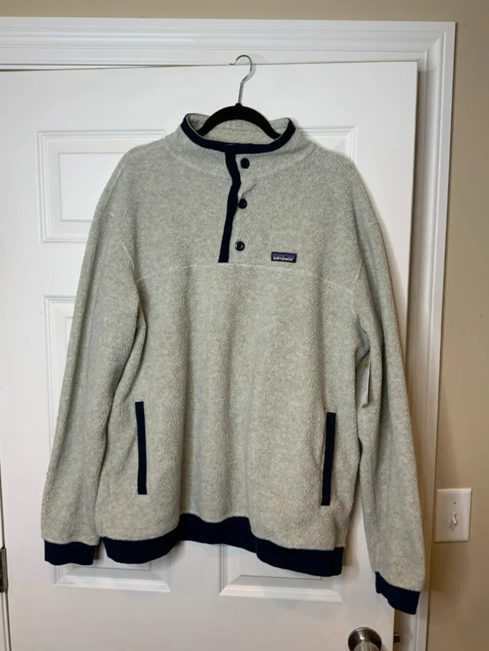 Patagonia Men's Gray Shearling Fleece Button Pullover Sweater, Size XXL